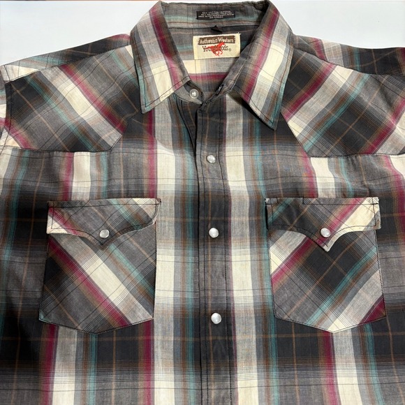 VTG Authentic Western Youngbloods Pearl Snap Plaid Shirt Mens Sz XL Long Sleeves - Picture 5 of 13